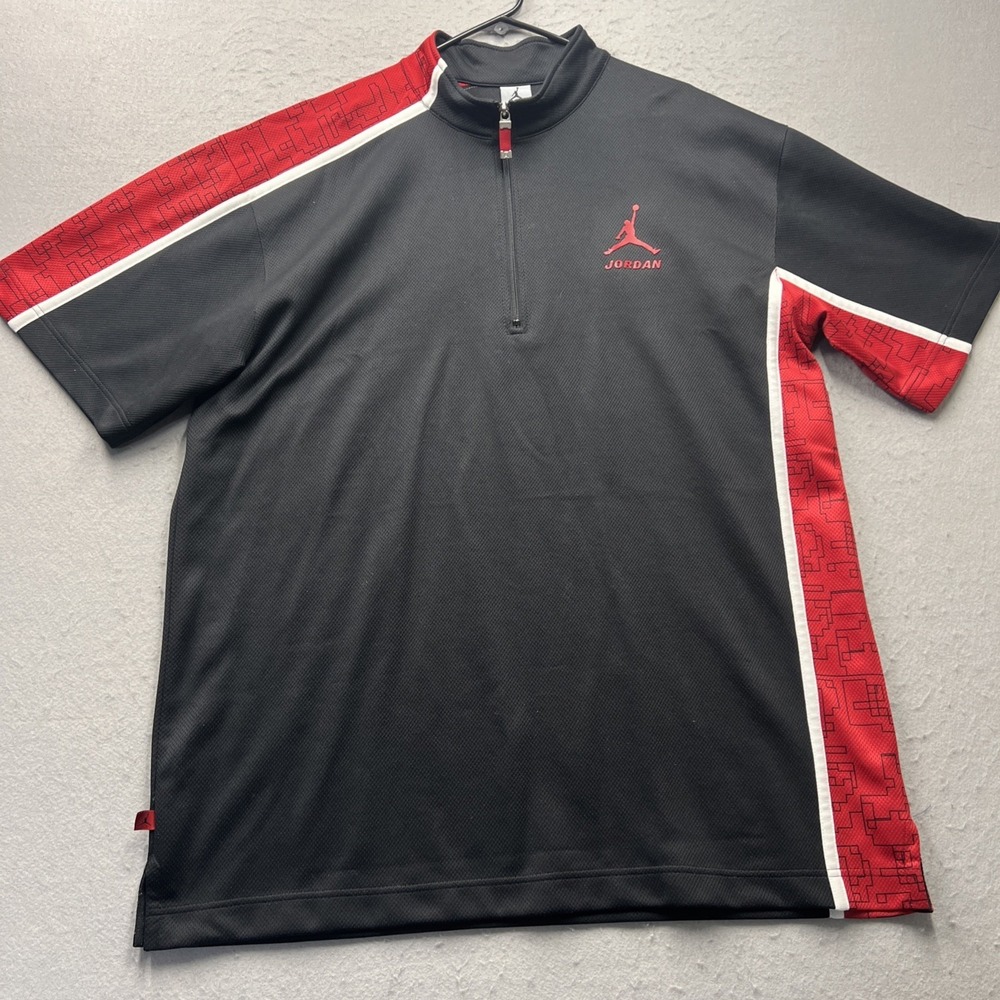 Y2K Jordan Quarter Zip Athletic Shirt Men's XL Black Red Short Sleeve Jumpman
